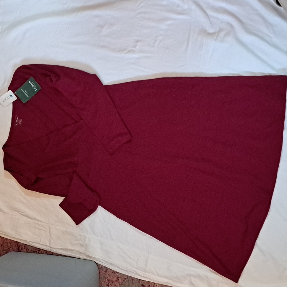 LL Bean Tencel Knit Dress Burgundy Red